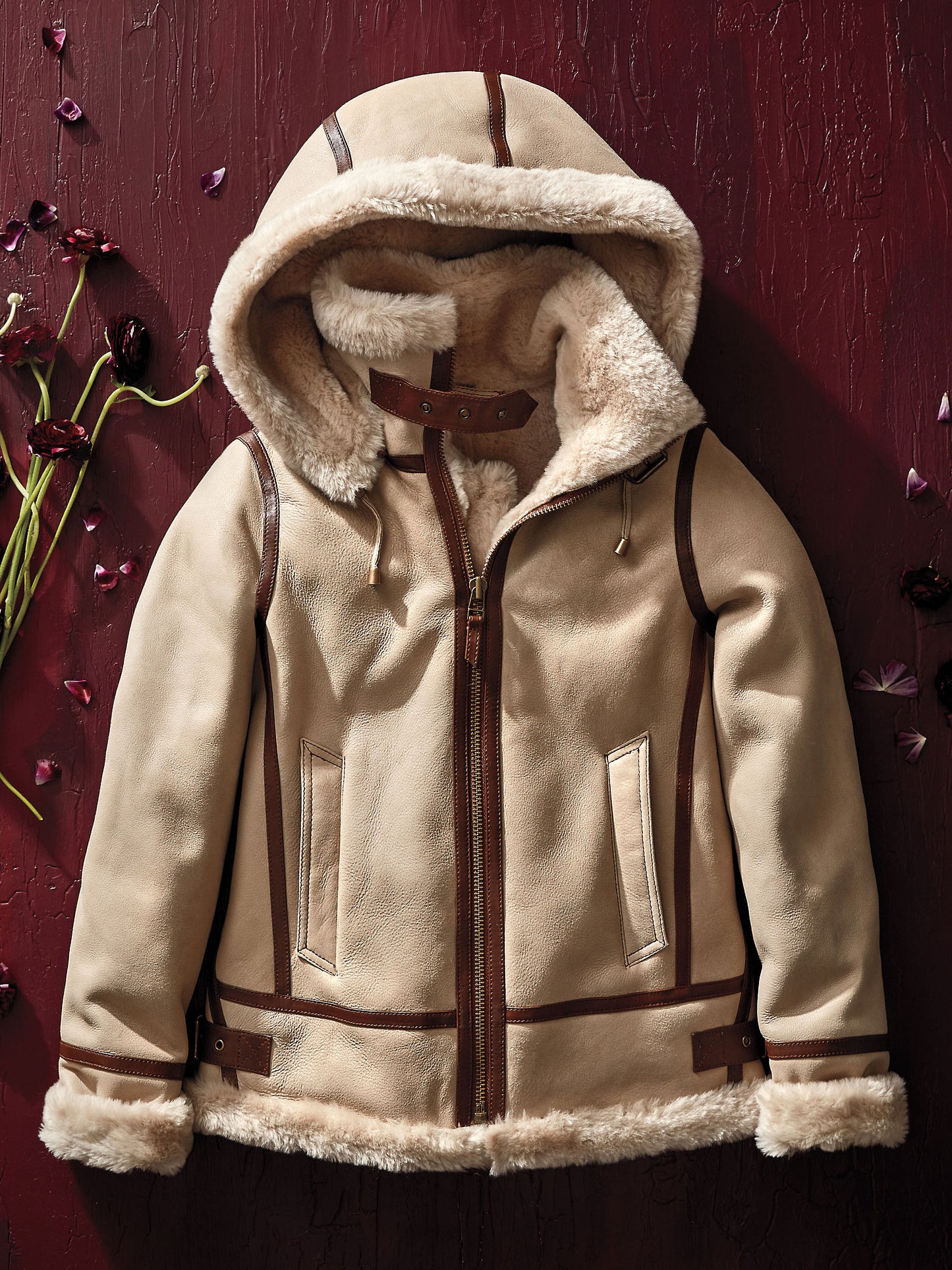 Women Grey Jane Hooded Shearling Jacket