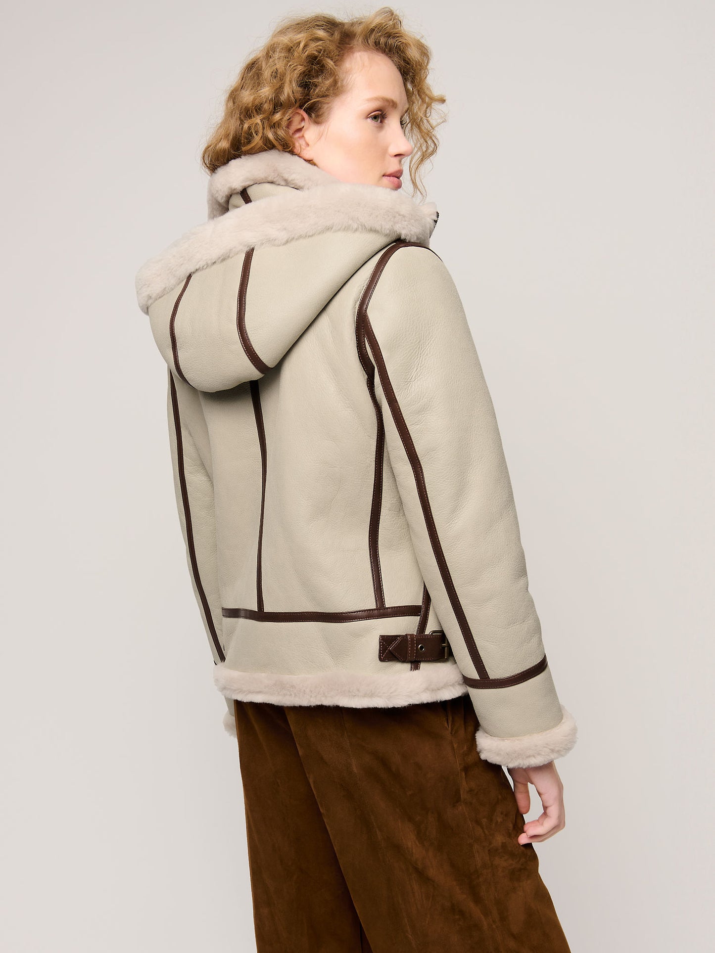 Women Grey Jane Hooded Shearling Jacket