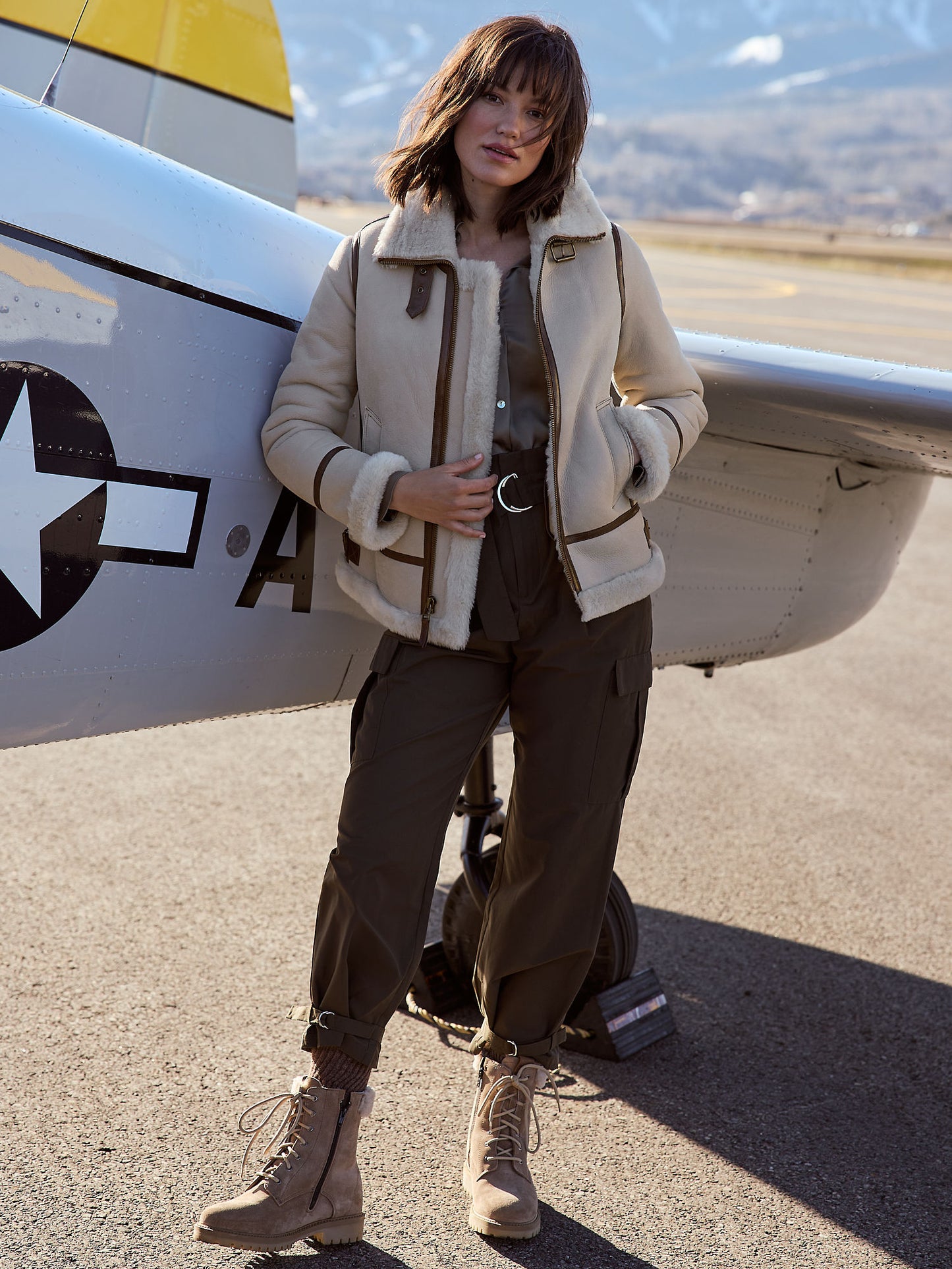 Women Grey Jane Hooded Shearling Jacket