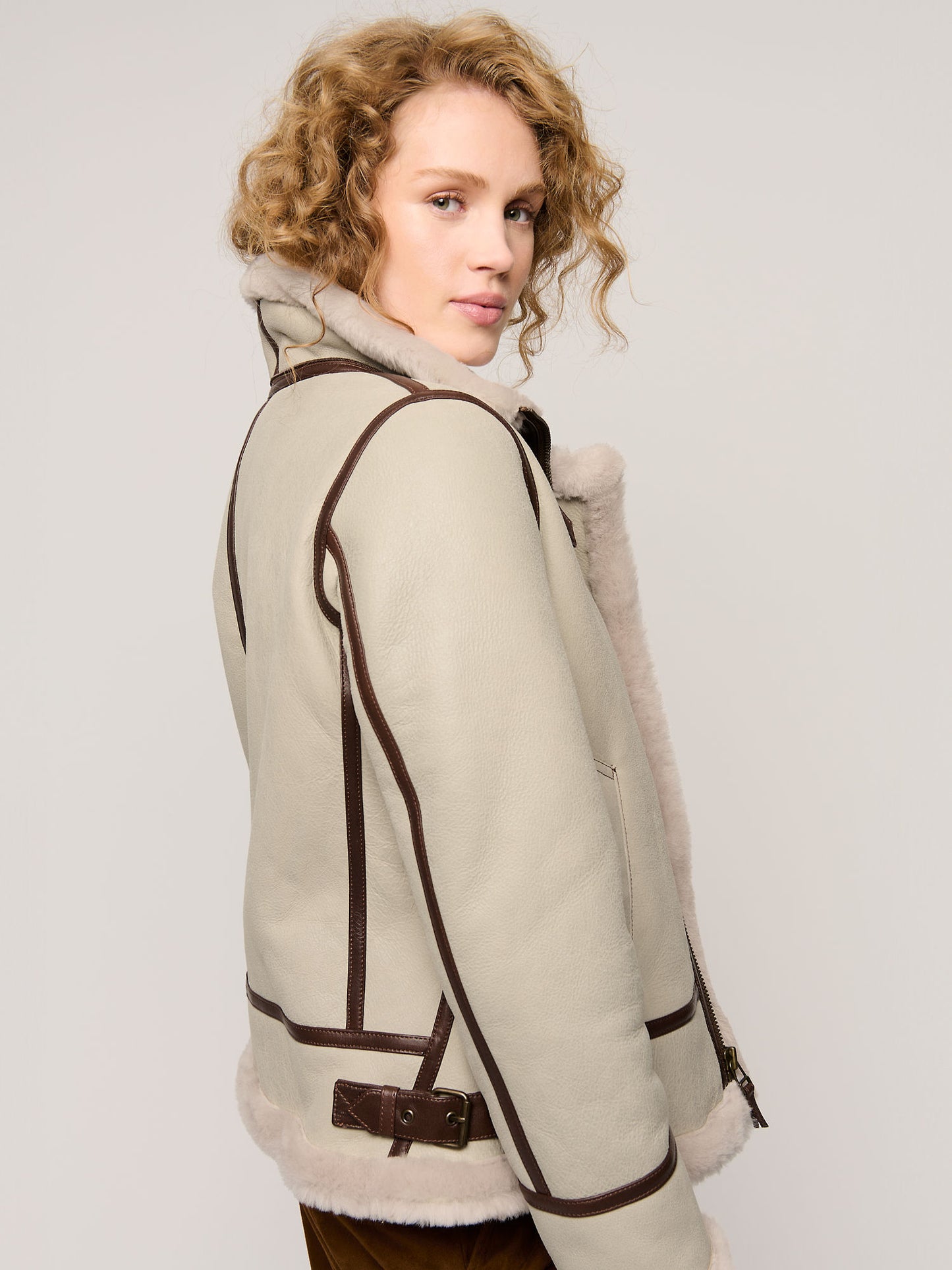 Women Grey Jane Hooded Shearling Jacket