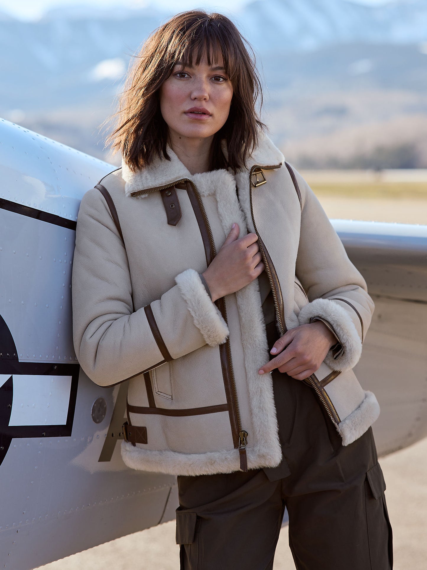 Women Grey Jane Hooded Shearling Jacket