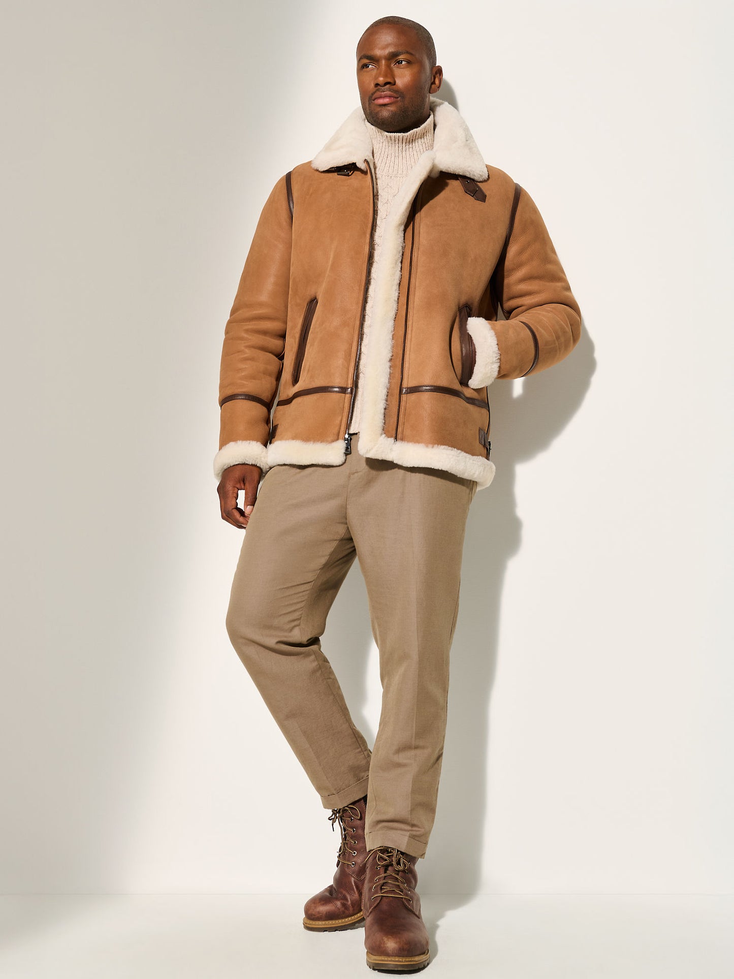 Camel Brown Jason Avioator Leather Coat
