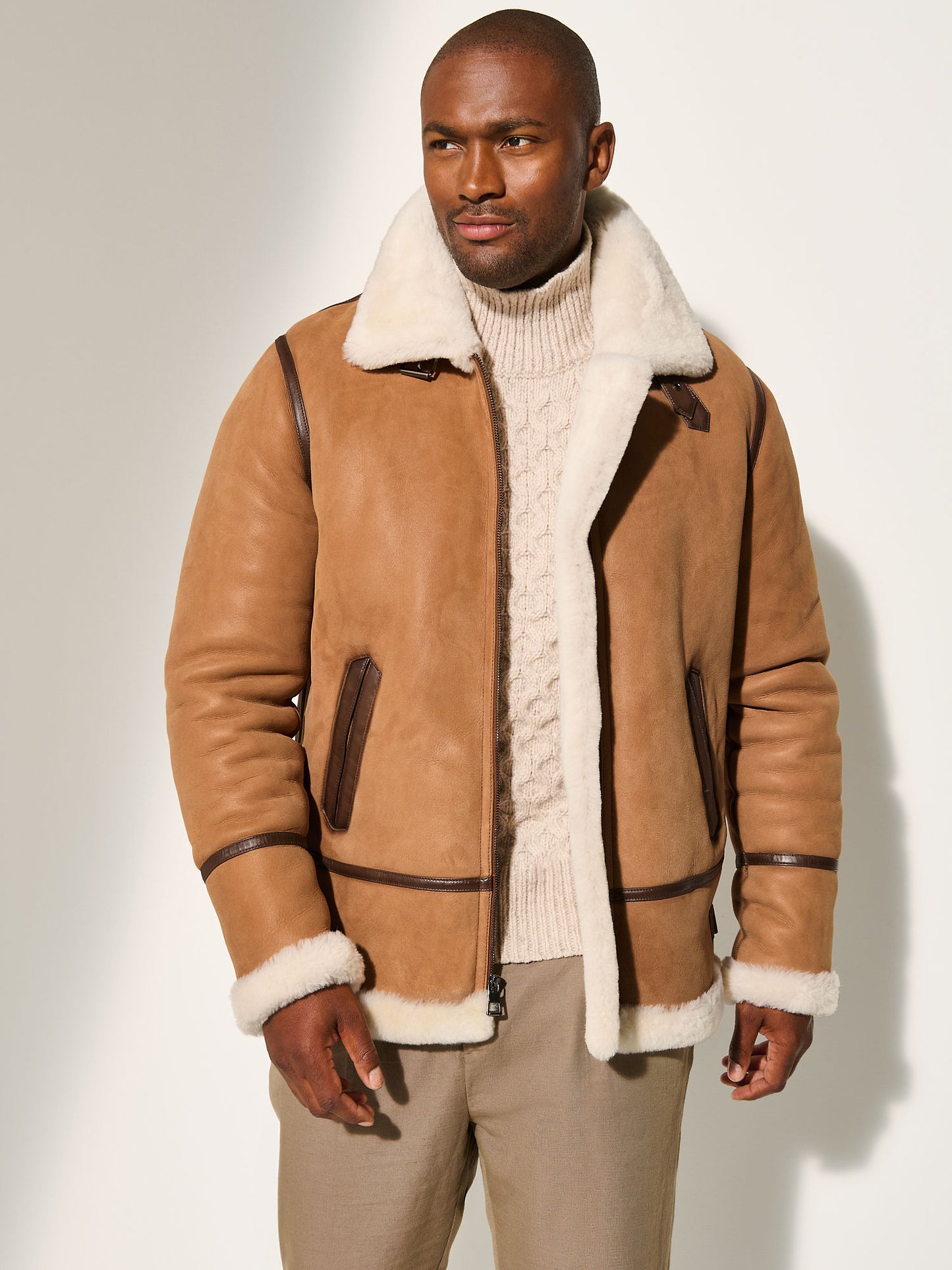 Camel Brown Jason Avioator Leather Coat