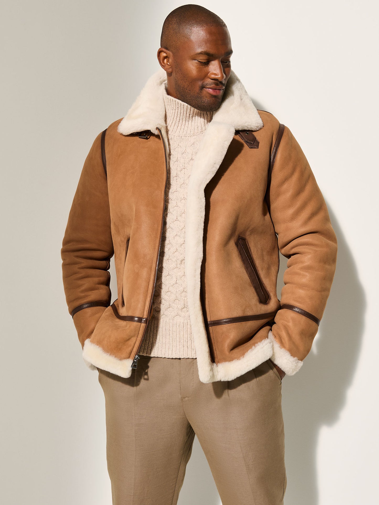 Camel Brown Jason Avioator Leather Coat
