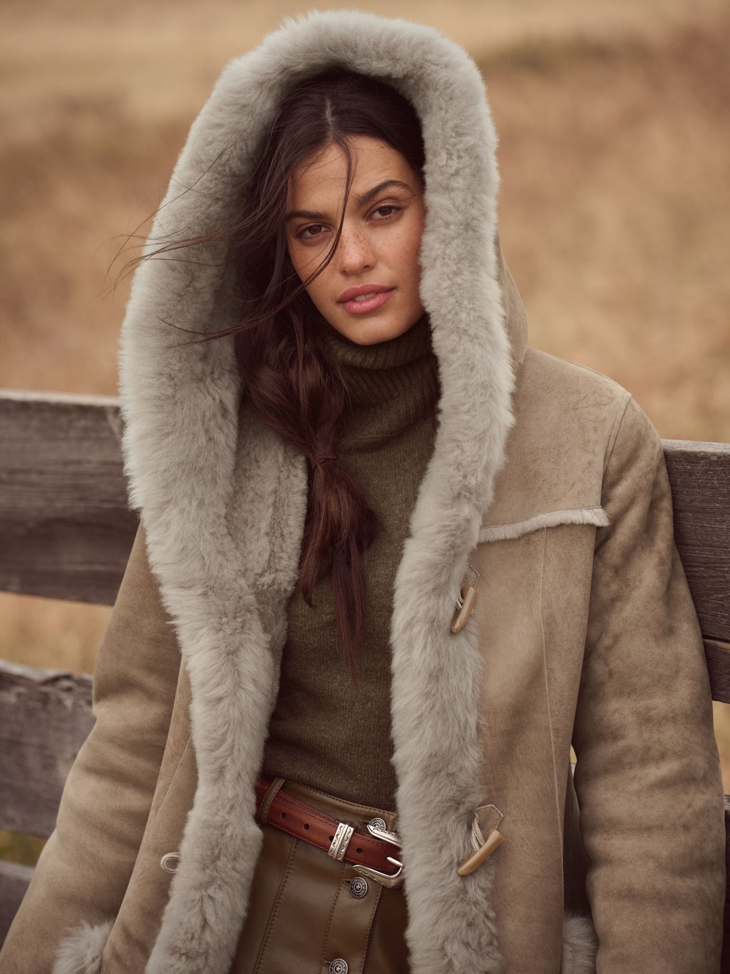 Women Sheepskin Grey Shearling Long Coat