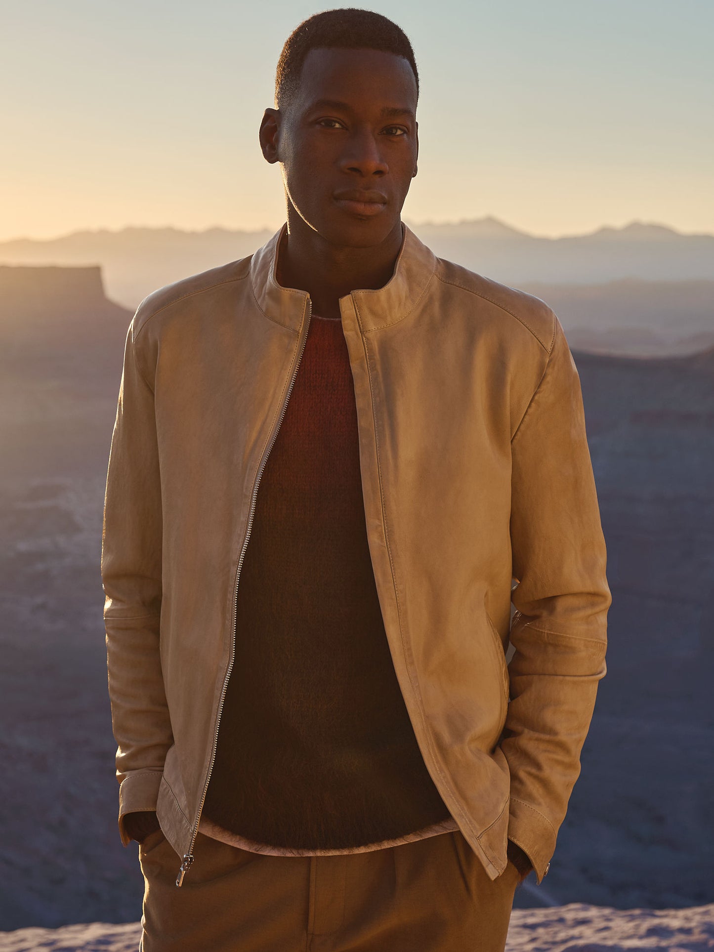 Men Beige Suede Leather Jacket