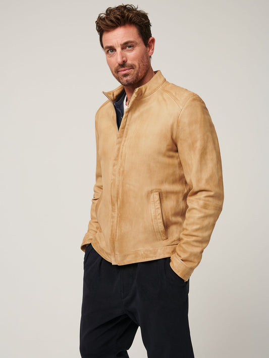 Men Beige Suede Leather Jacket