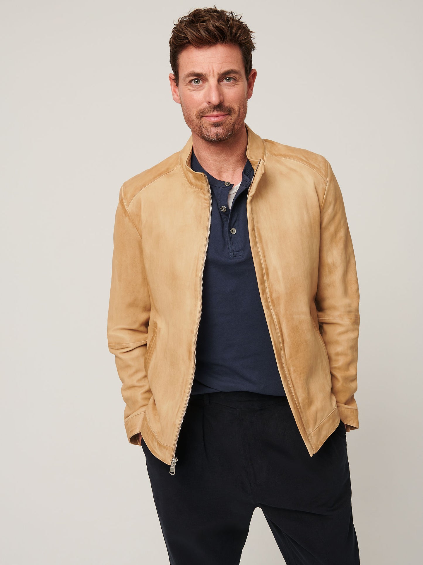 Men Beige Suede Leather Jacket