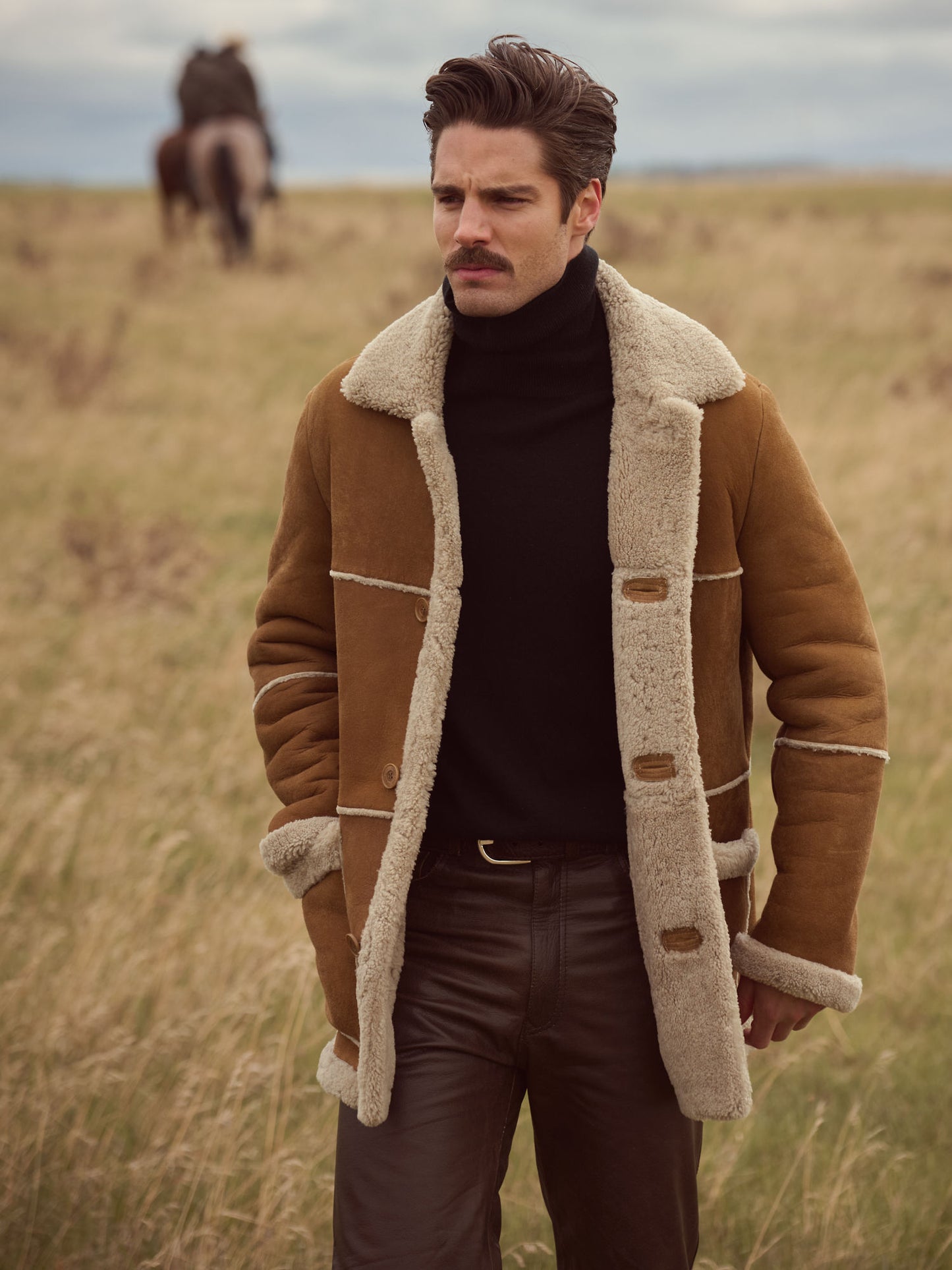 Men Sheepskin Suede Leather Shearling Coat