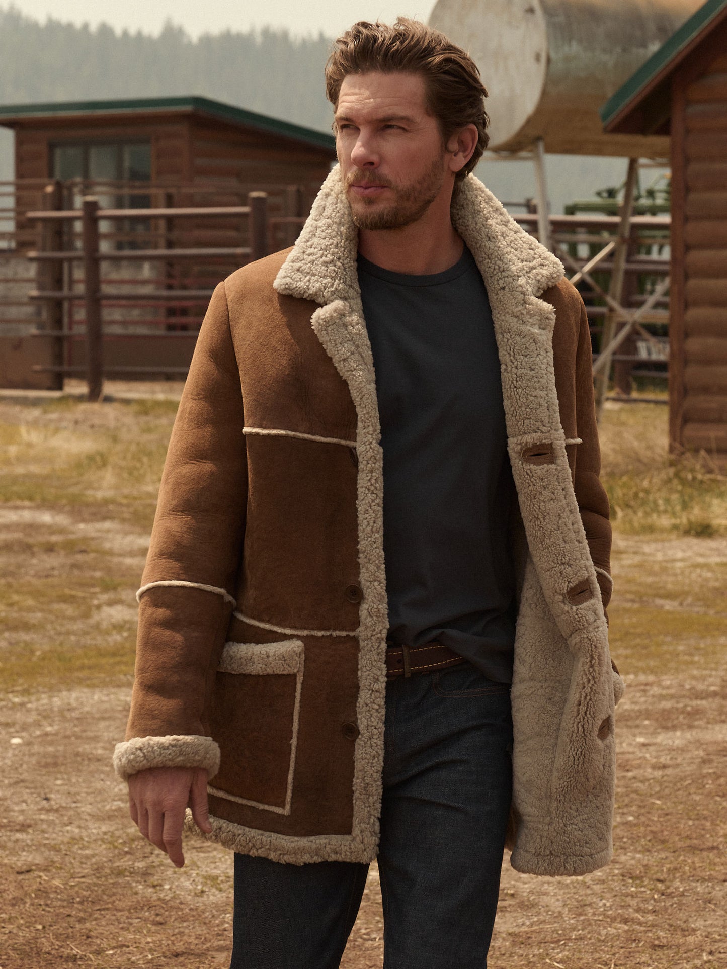 Men Sheepskin Suede Leather Shearling Coat