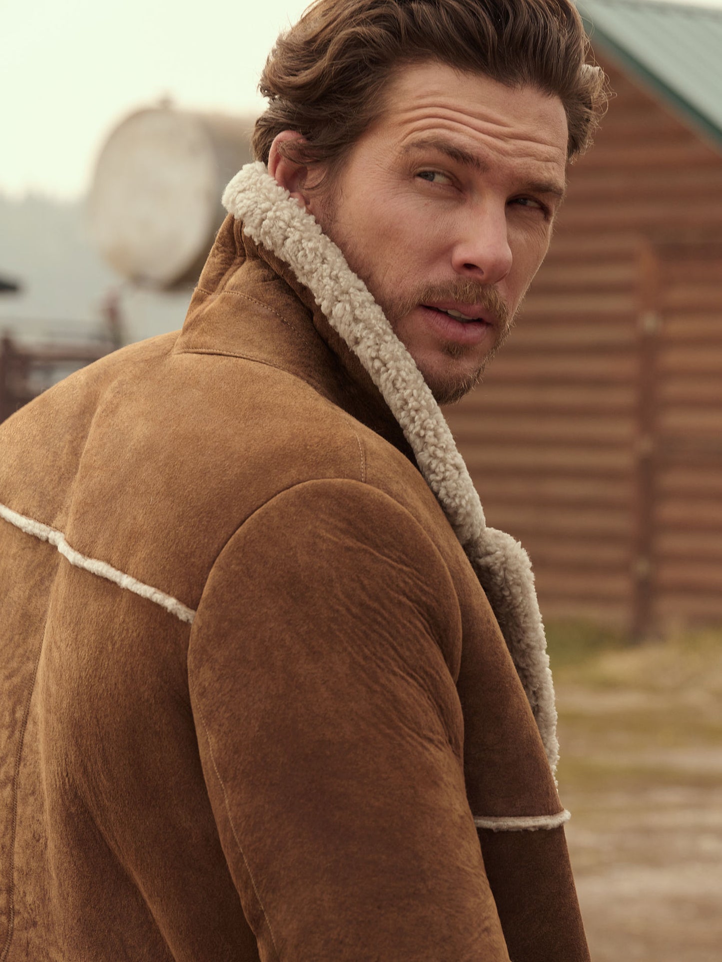 Men Sheepskin Suede Leather Shearling Coat