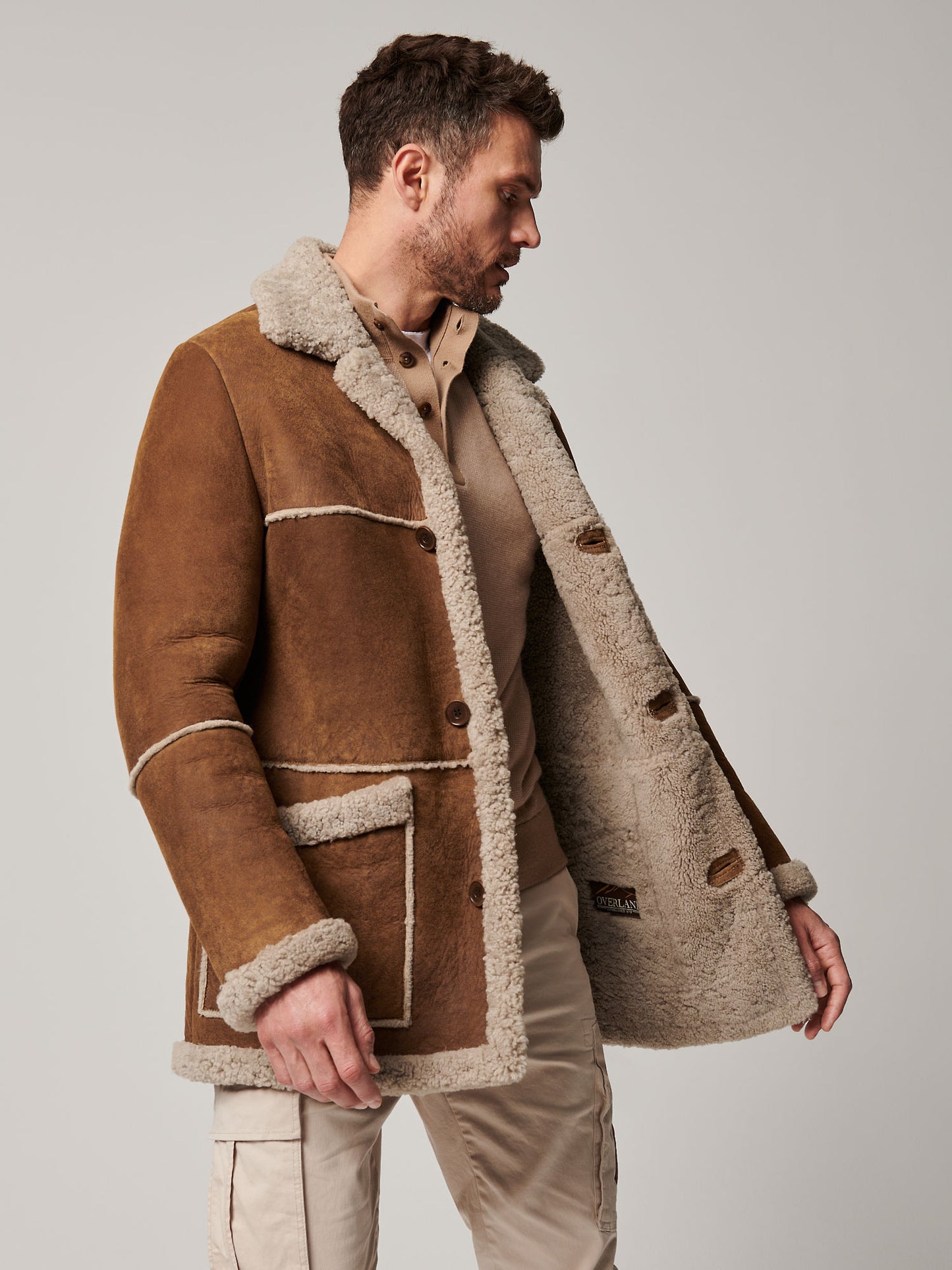 Men Sheepskin Suede Leather Shearling Coat