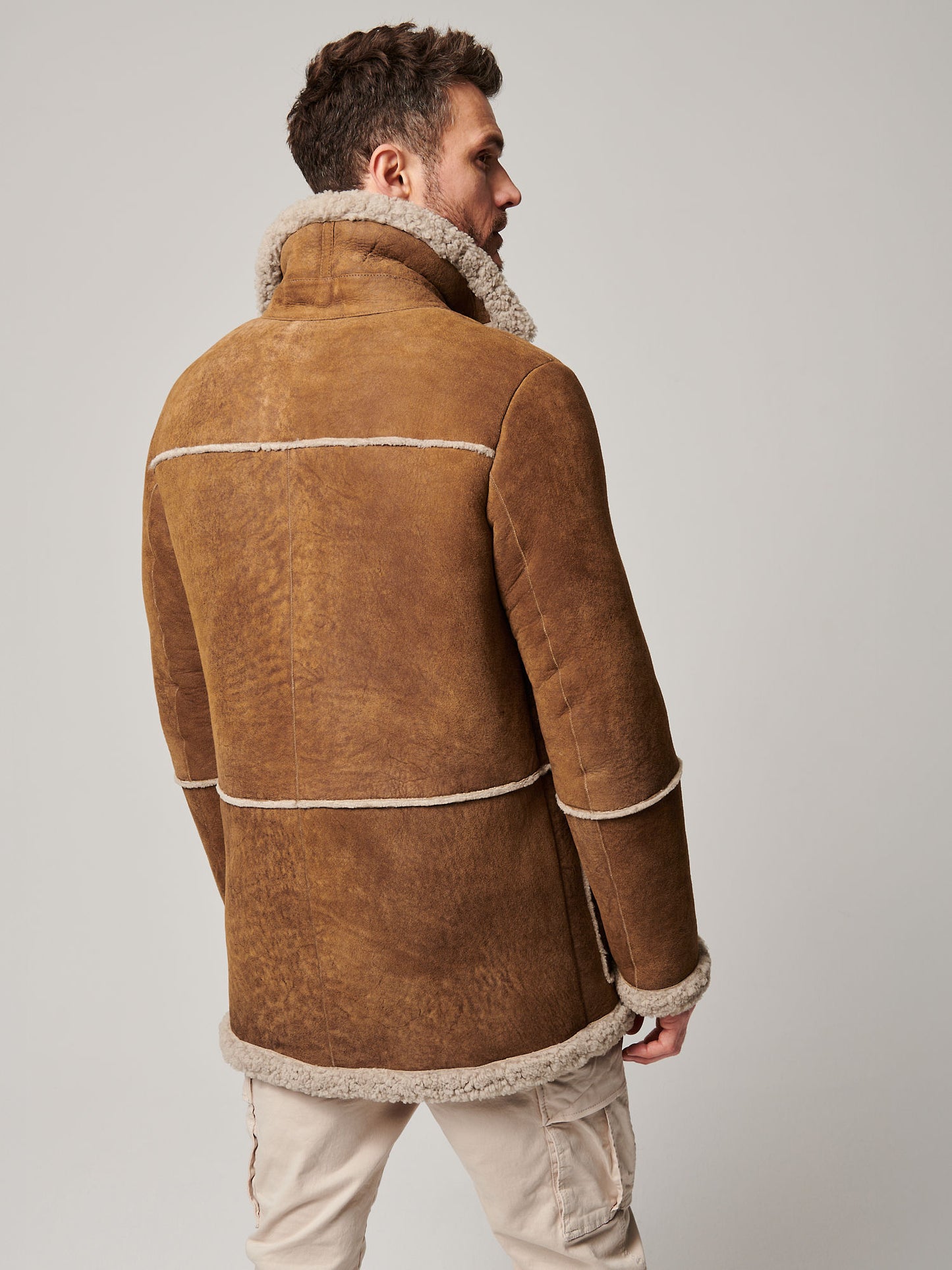 Men Sheepskin Suede Leather Shearling Coat