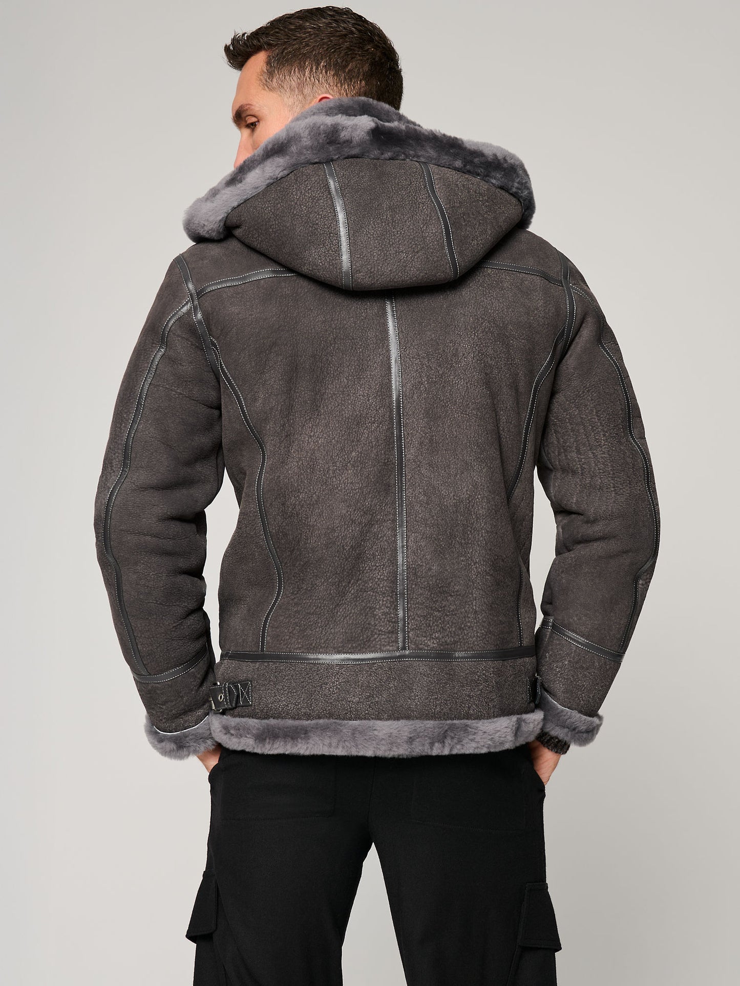 Men Classic Grey B-3 Aviator Hooded Jacket