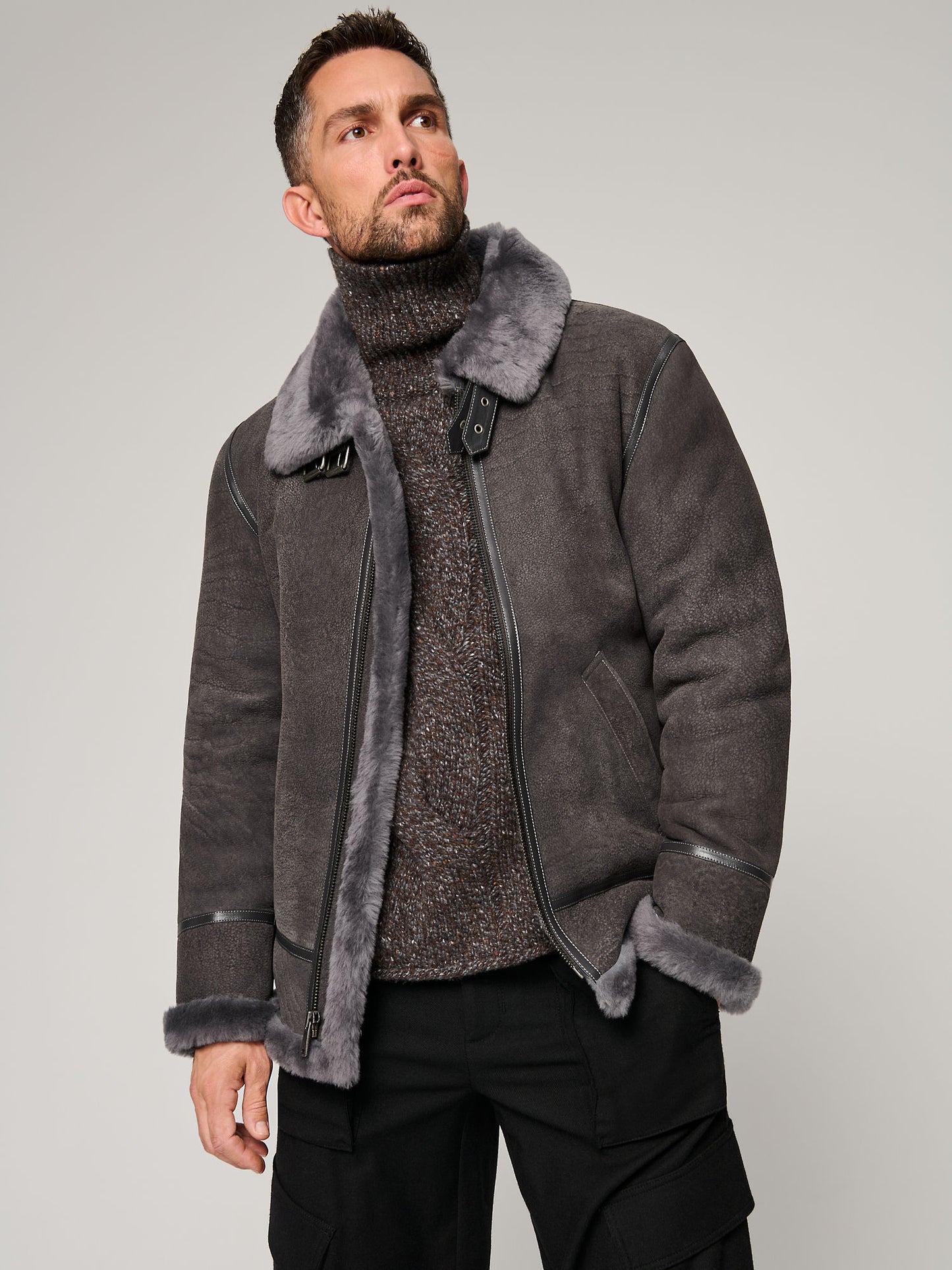 Men Classic Grey B-3 Aviator Hooded Jacket