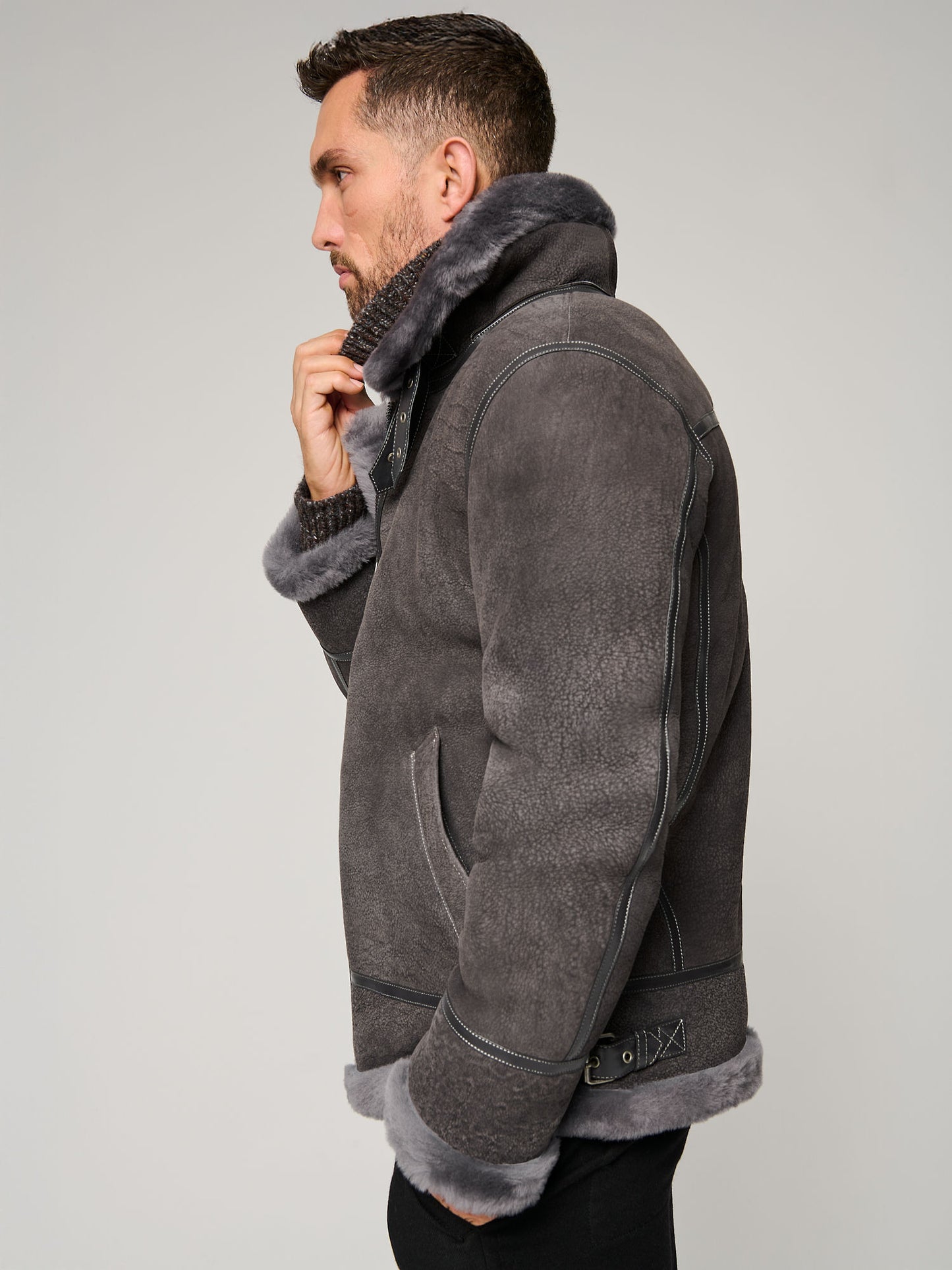 Men Classic Grey B-3 Aviator Hooded Jacket
