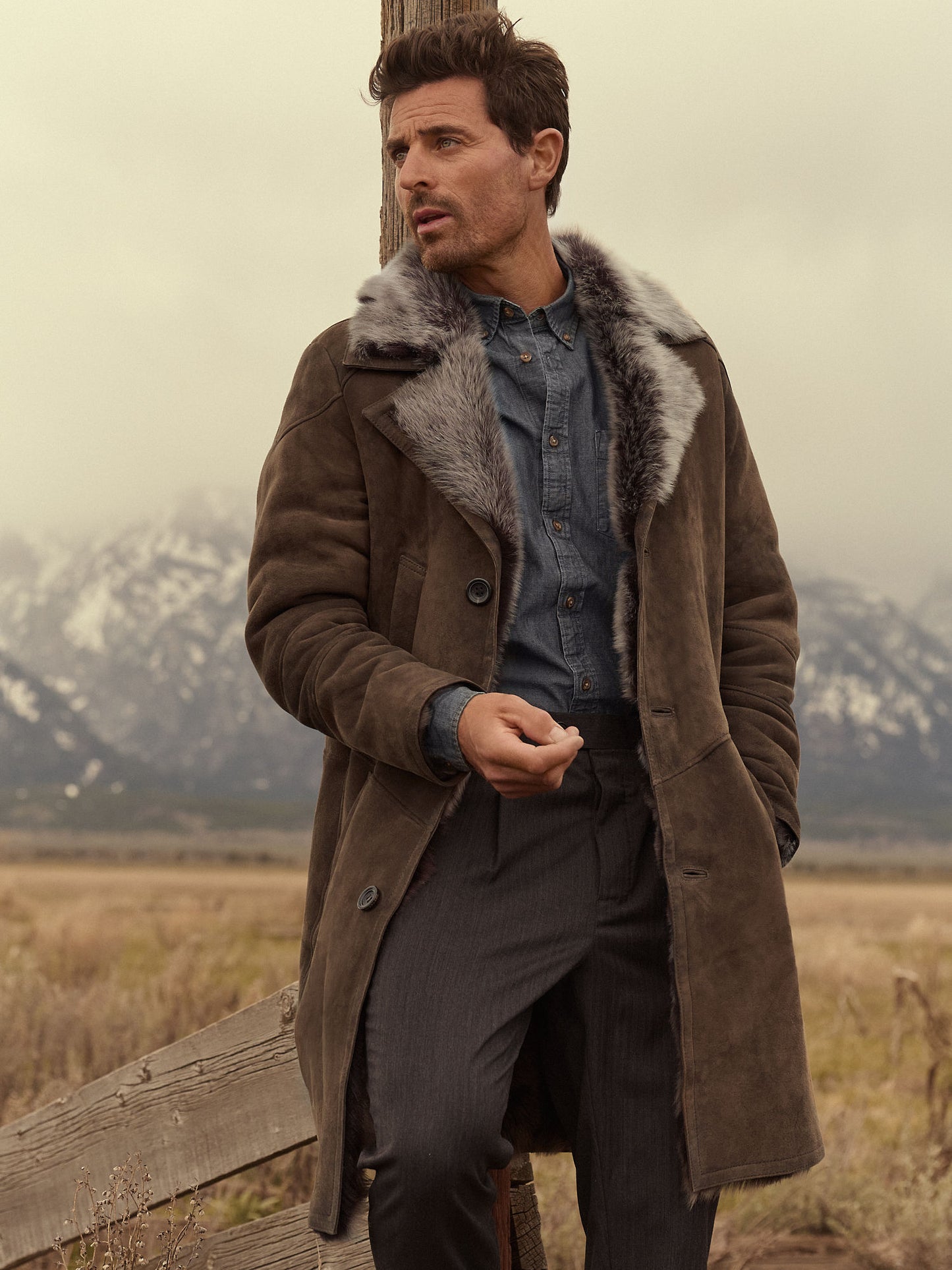 Men Blade Dark Brown Shearling  Coat