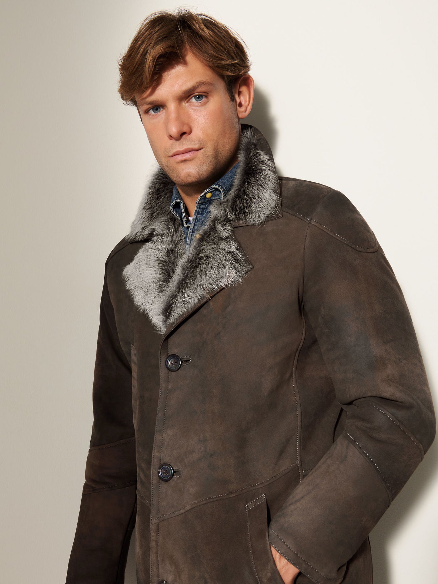 Men Blade Dark Brown Shearling  Coat