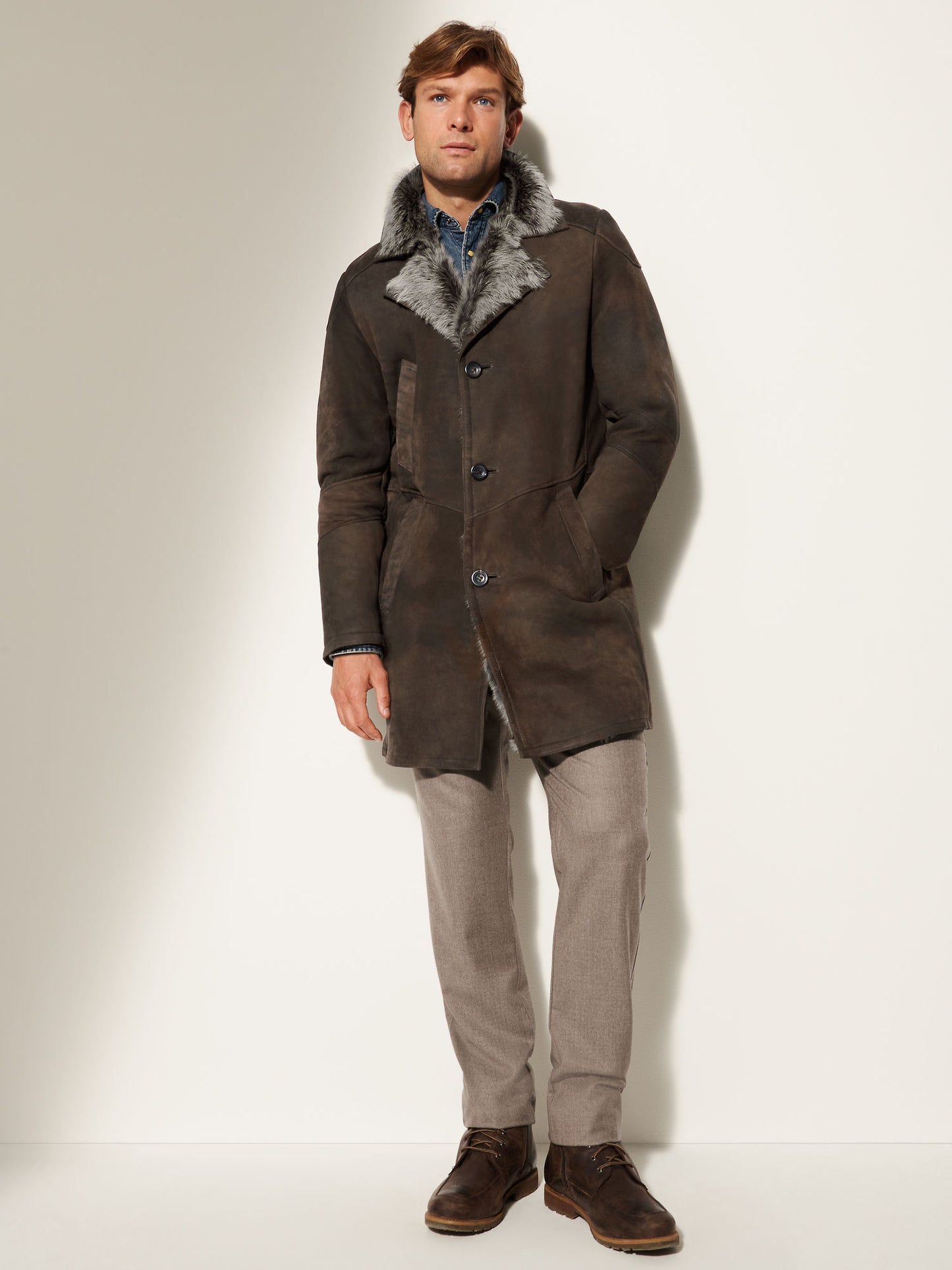Men Blade Dark Brown Shearling  Coat