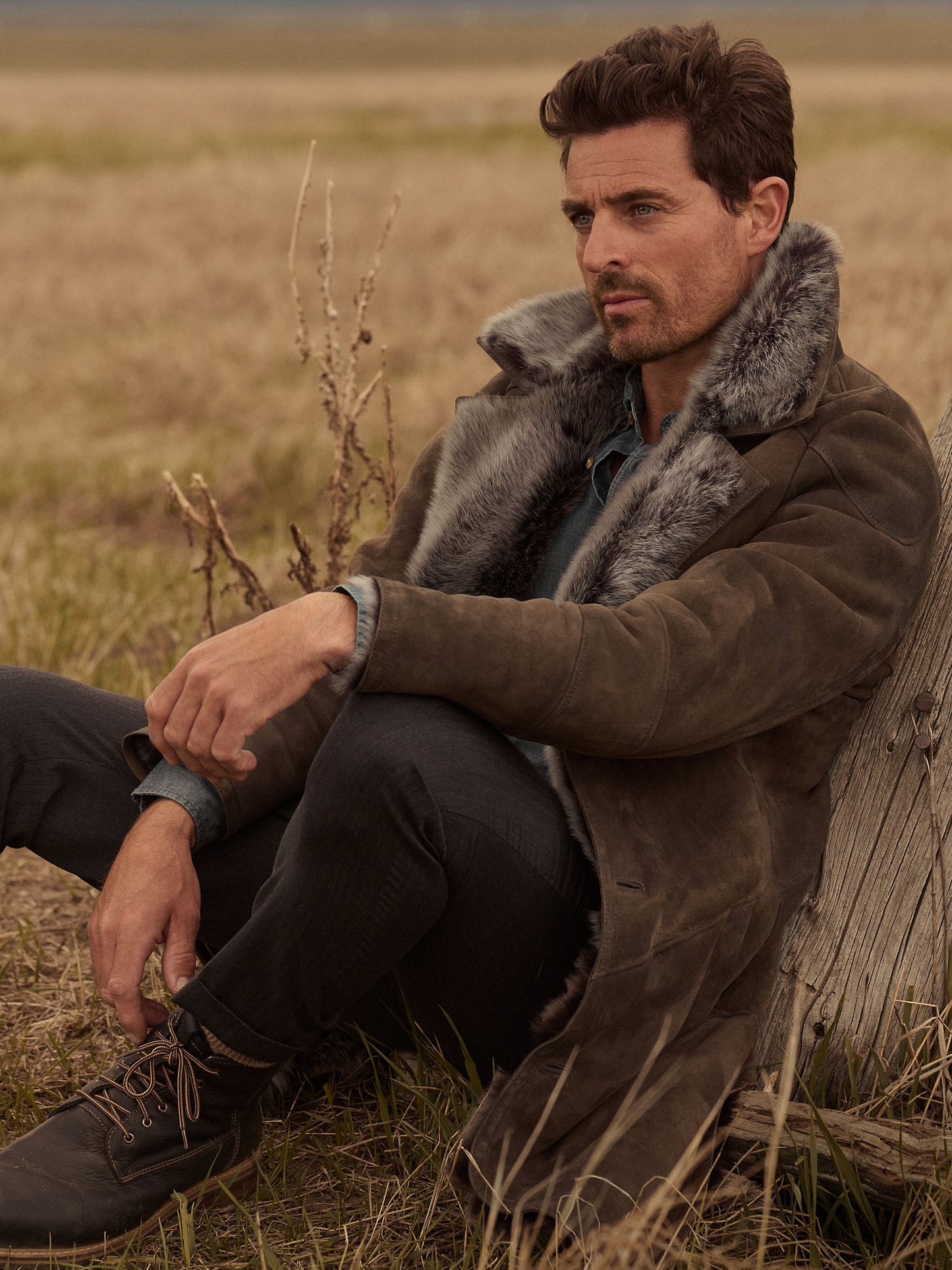 Men Blade Dark Brown Shearling  Coat