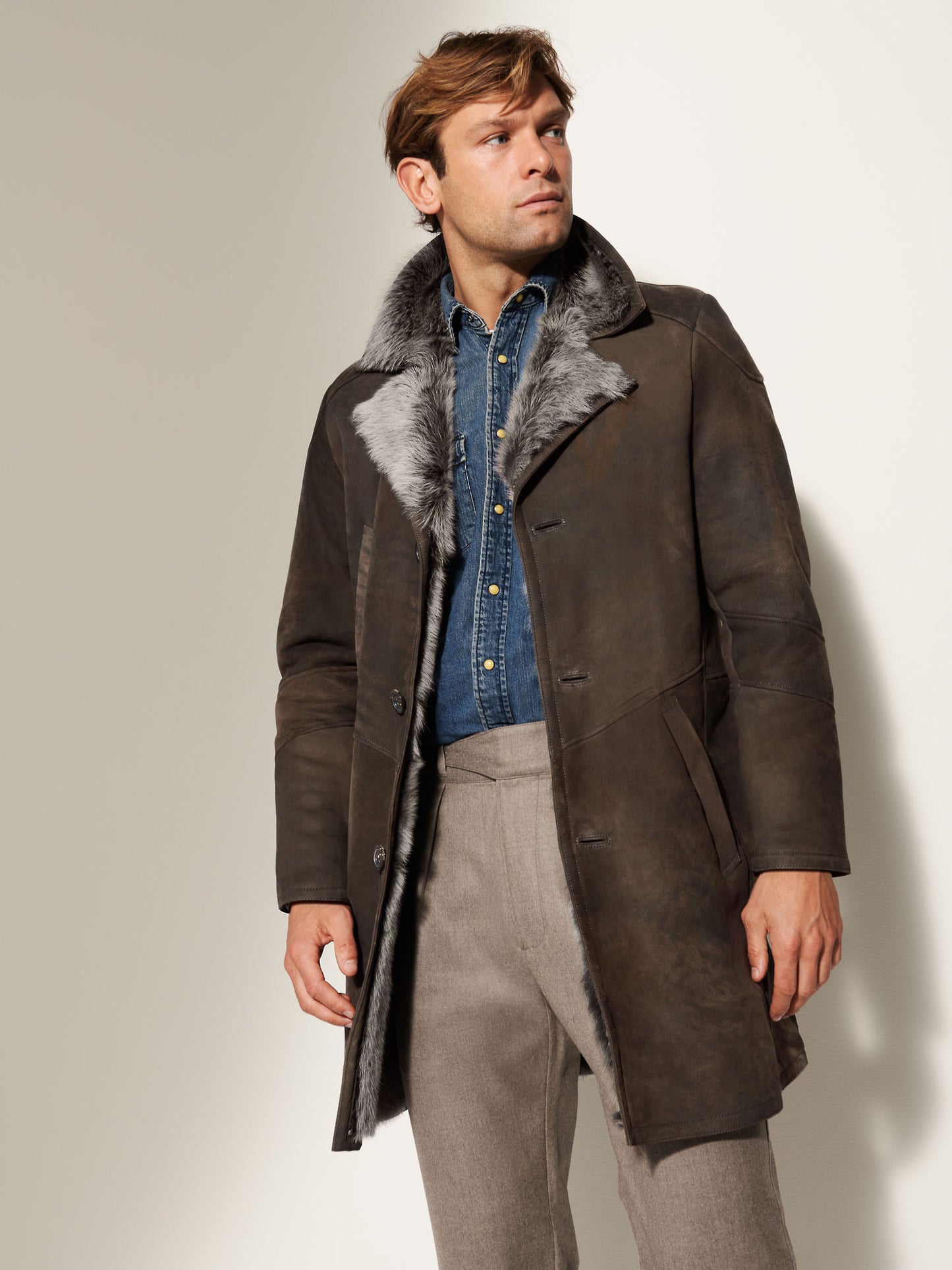 Men Blade Dark Brown Shearling  Coat