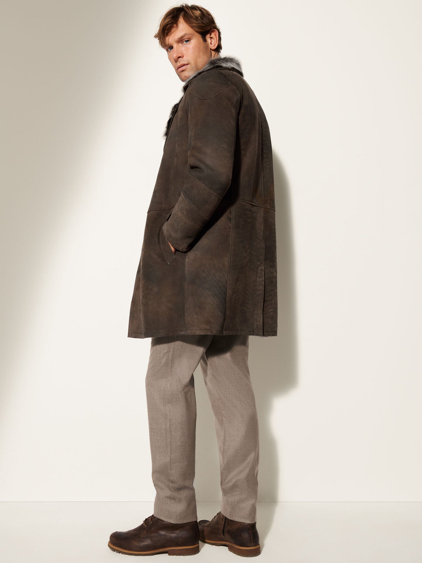 Men Blade Dark Brown Shearling  Coat