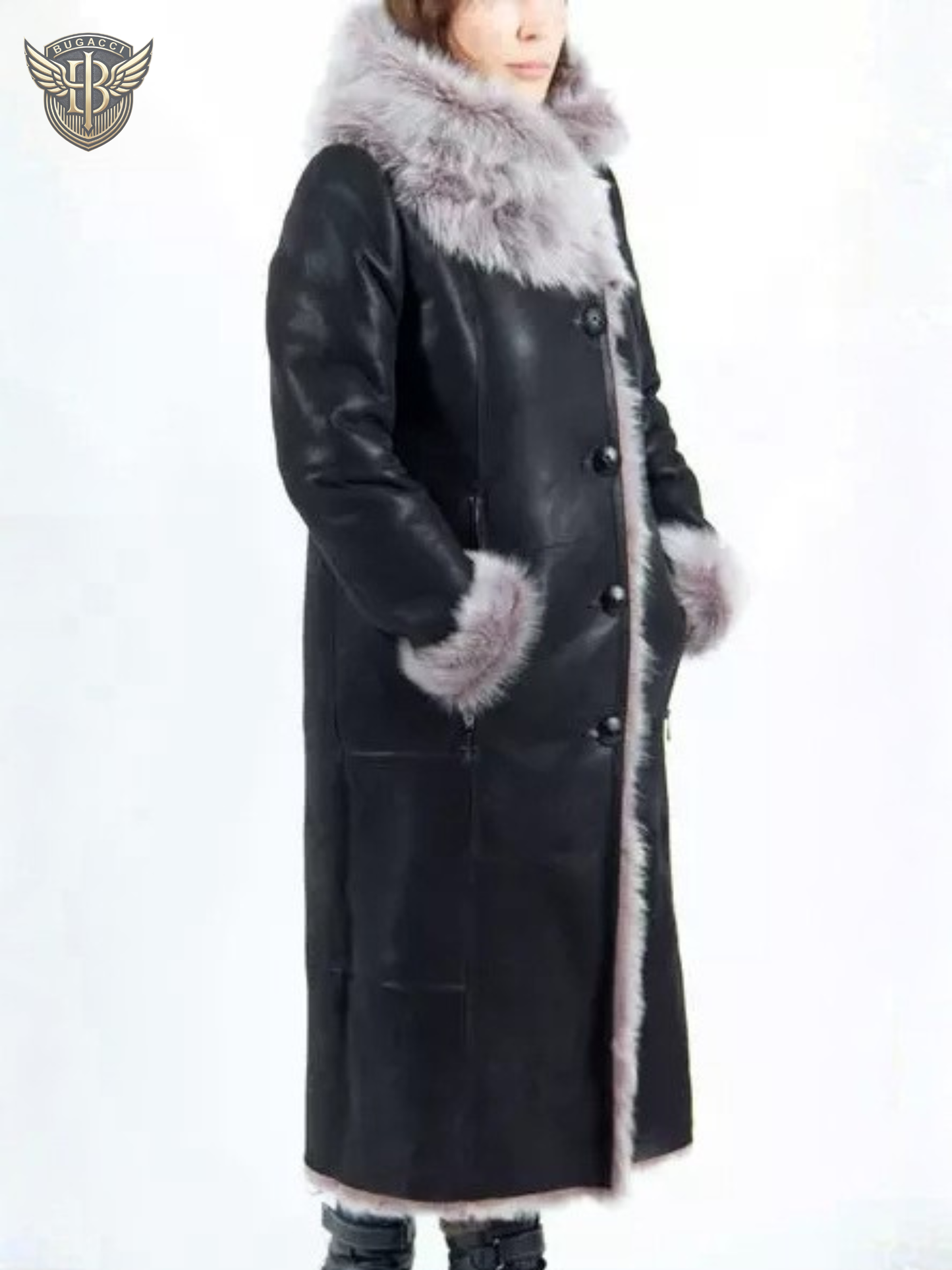 Women Black Shearling Hooded Coat