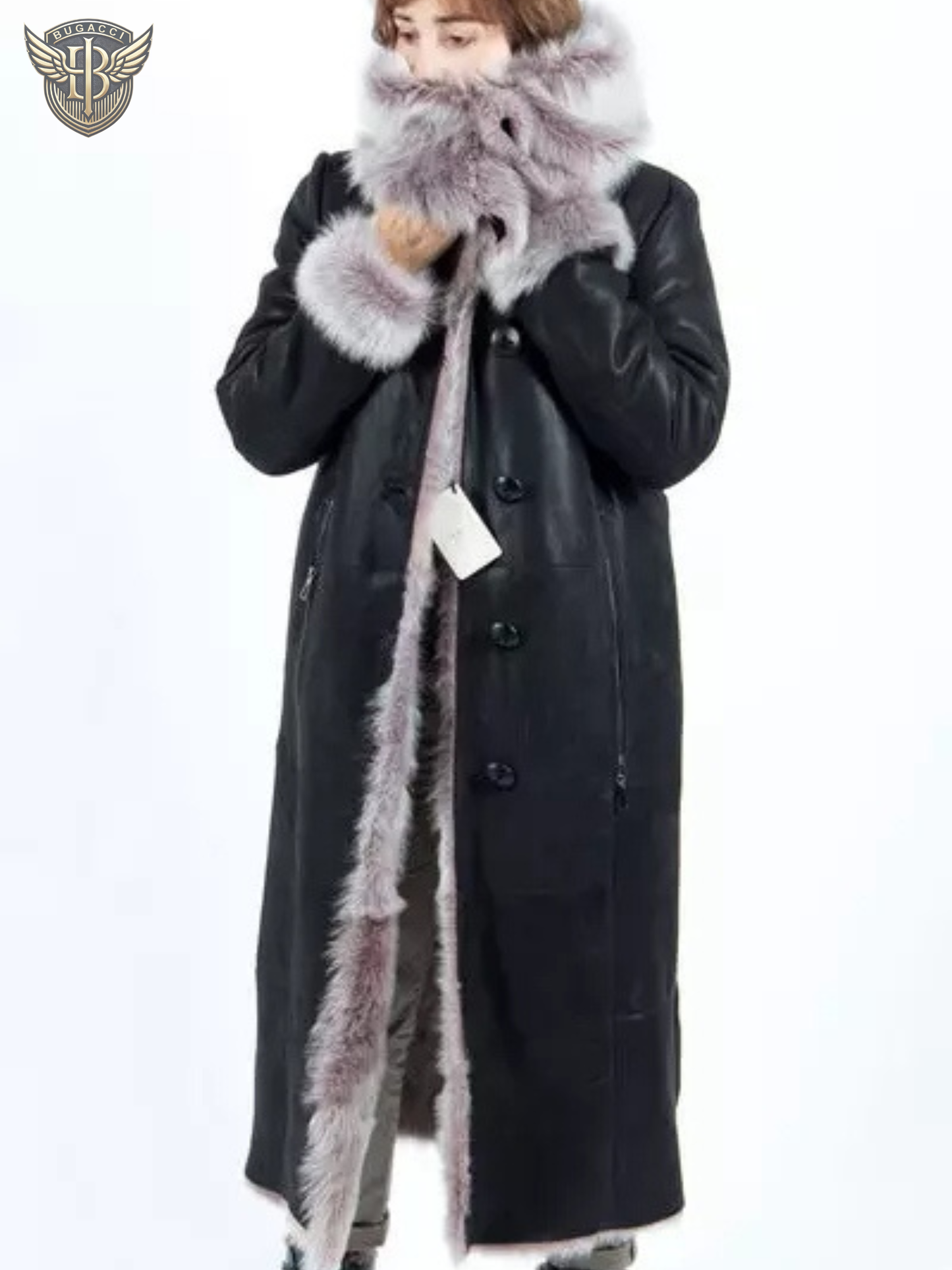 Women Black Shearling Hooded Coat