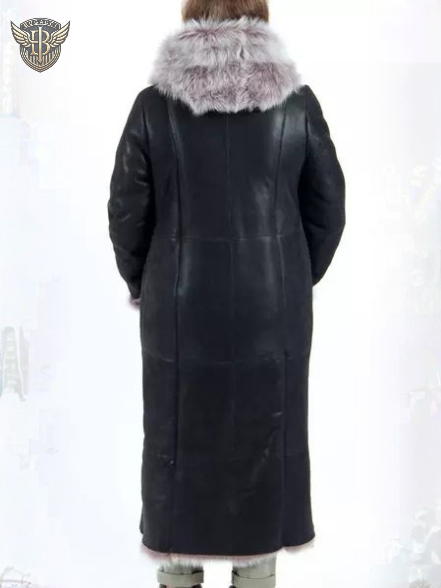 Women Black Shearling Hooded Coat