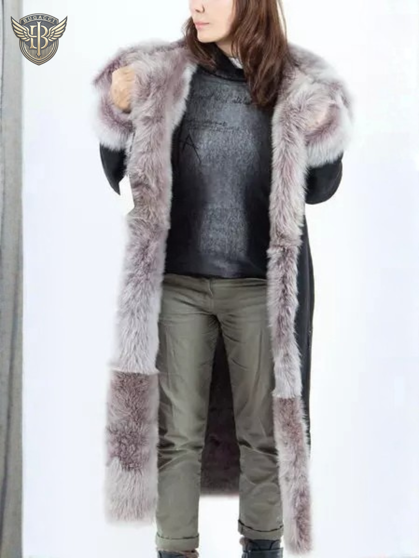 Women Black Shearling Hooded Coat