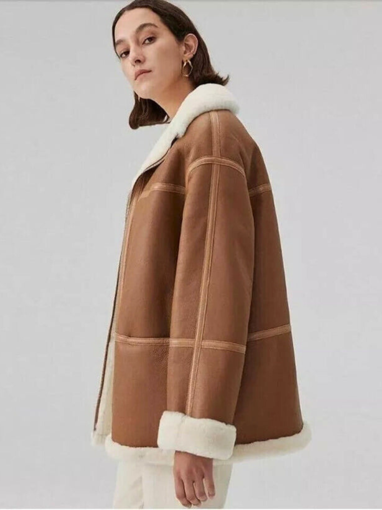 Women's Sheepskin Brown Aviator Shearling Jacket