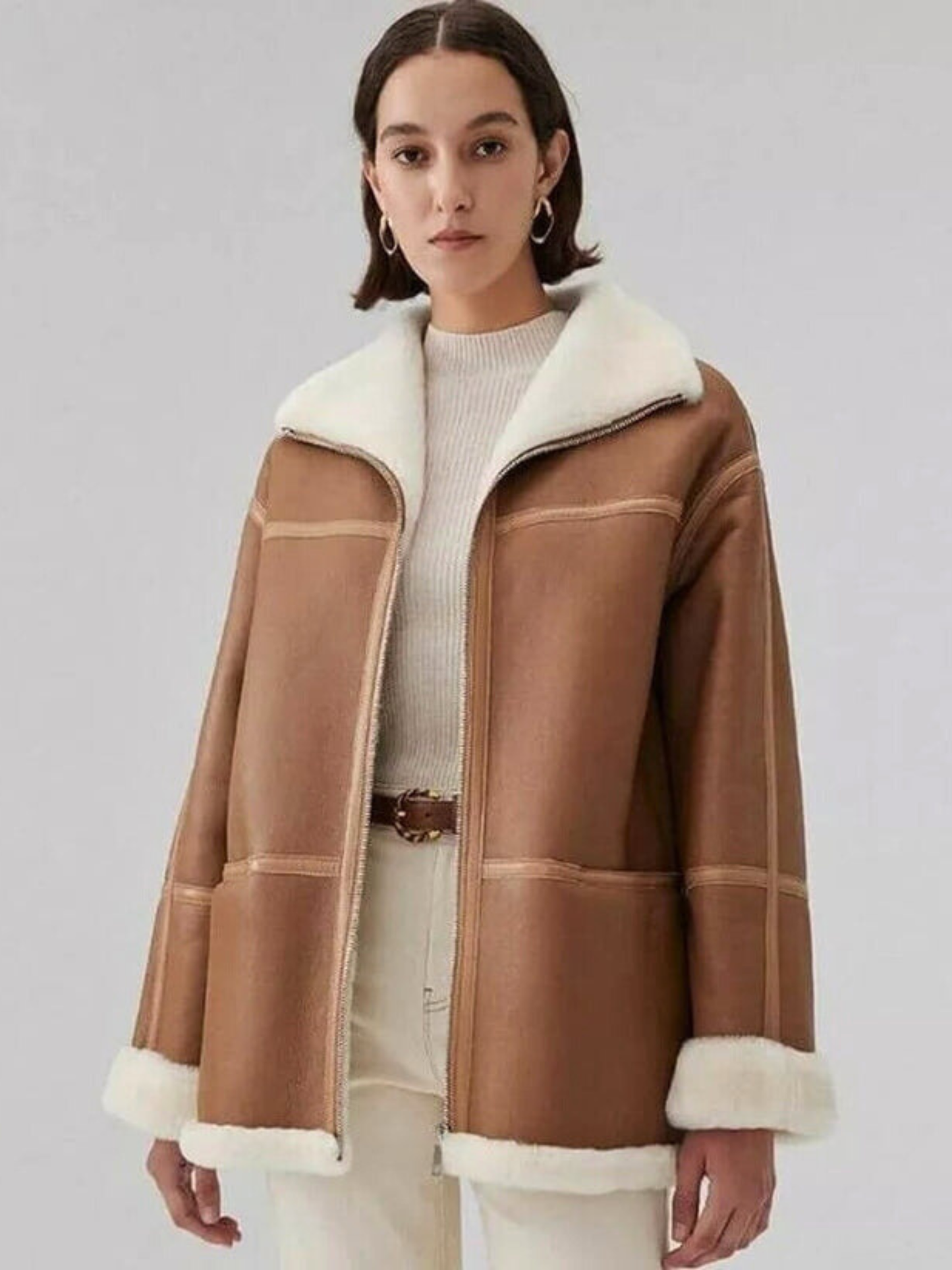 Women's Sheepskin Brown Aviator Shearling Jacket